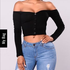 Off the shoulder button down crop top
